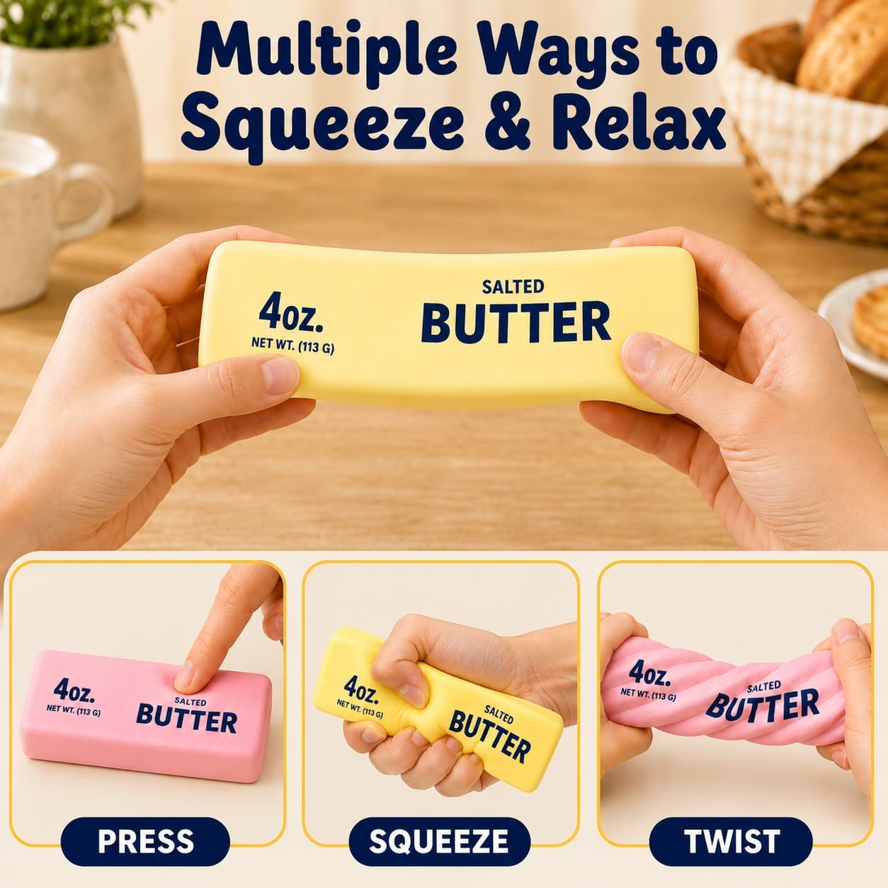2PCS Butter Squishy, Slow Rising Squishy Toys, Buter Squishy, Squishy Toy, Squeeze Realistic Butter Stick Soft Squeeze Toys, Stress Relief Squishy Fidget Toys