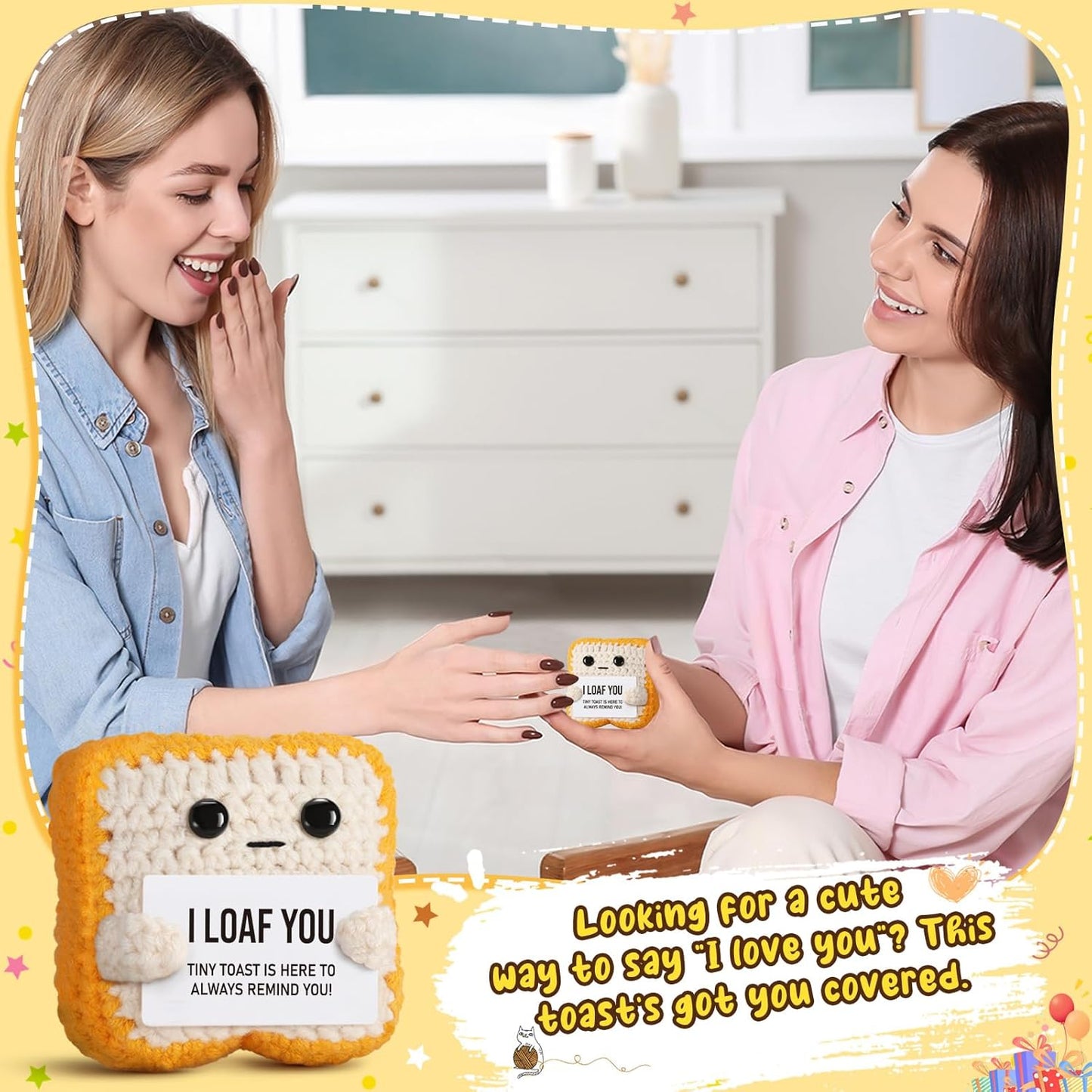 Gifts for Her Him Loved One Crochet Toast “I Loaf You” Gifts for Boyfriend Girlfriend, Funny Wedding Anniversary Birthday Gift for Women Men Couples Wife Husband - Easter Basket Stuffers & Mothers Day