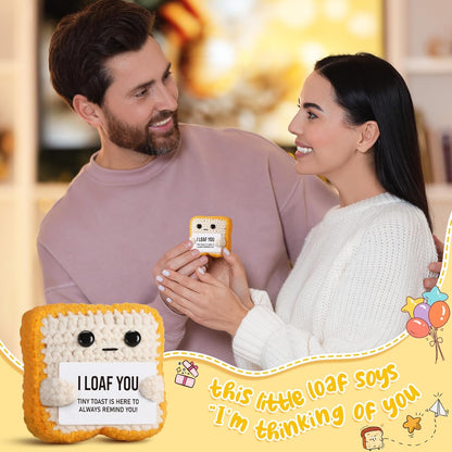 Gifts for Her Him Loved One Crochet Toast “I Loaf You” Gifts for Boyfriend Girlfriend, Funny Wedding Anniversary Birthday Gift for Women Men Couples Wife Husband - Easter Basket Stuffers & Mothers Day