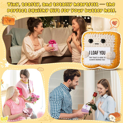 Gifts for Her Him Loved One Crochet Toast “I Loaf You” Gifts for Boyfriend Girlfriend, Funny Wedding Anniversary Birthday Gift for Women Men Couples Wife Husband - Easter Basket Stuffers & Mothers Day