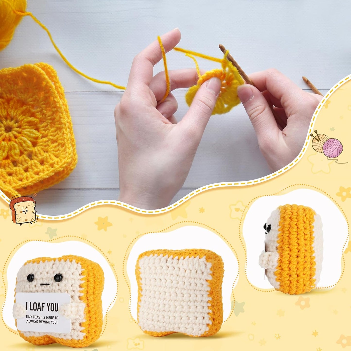 Gifts for Her Him Loved One Crochet Toast “I Loaf You” Gifts for Boyfriend Girlfriend, Funny Wedding Anniversary Birthday Gift for Women Men Couples Wife Husband - Easter Basket Stuffers & Mothers Day
